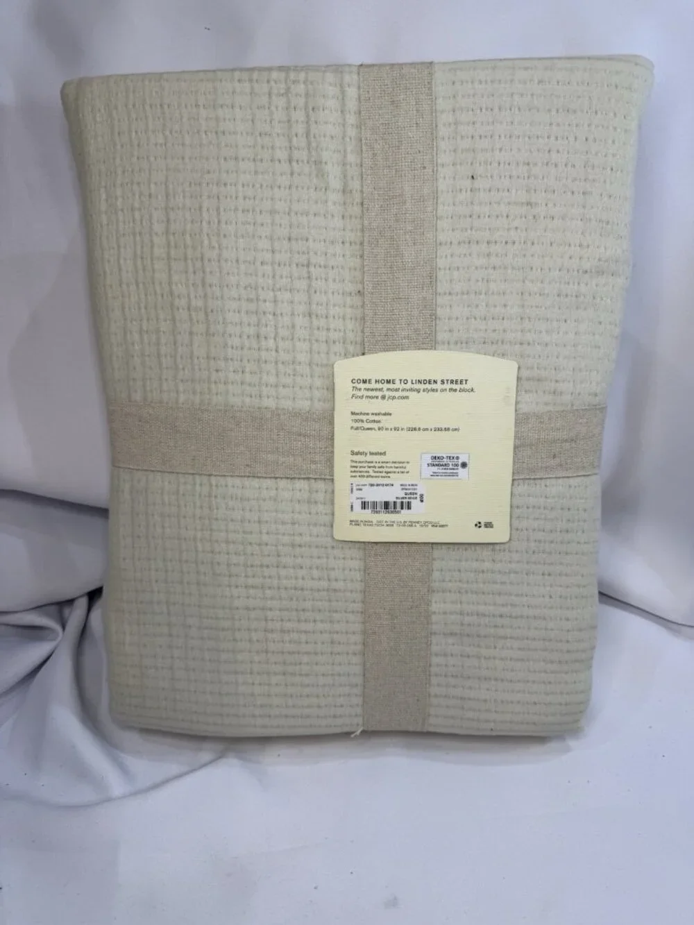 Linden Street Matelasse Full Queen Cotton Blanket Silver Beige Woven All Seasons